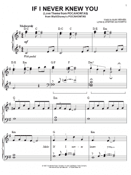 page one of If I Never Knew You (End Title) (from Pocahontas) (Easy Piano)