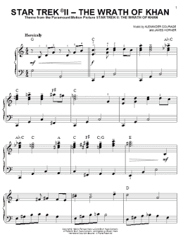 page one of Star Trek(R) II - The Wrath Of Khan (Easy Piano)