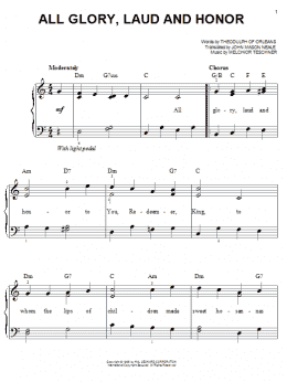 page one of All Glory, Laud And Honor (Easy Piano)