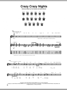 page one of Crazy Crazy Nights (Guitar Tab)