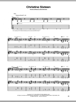 page one of Christine Sixteen (Guitar Tab)