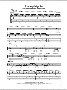 page one of Lonely Nights (Guitar Tab)