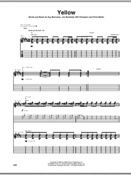 page one of Yellow (Guitar Tab)
