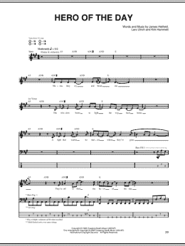 page one of Hero Of The Day (Bass Guitar Tab)
