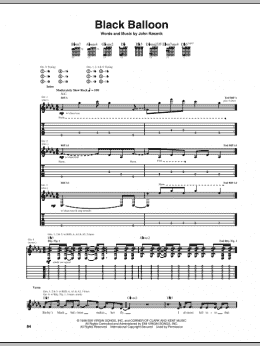 page one of Black Balloon (Guitar Tab)