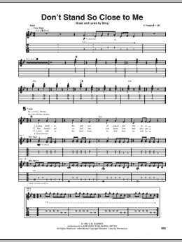 page one of Don't Stand So Close To Me (Guitar Tab)