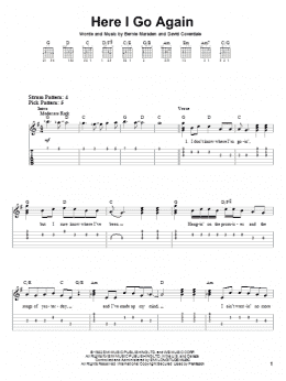 page one of Here I Go Again (Easy Guitar Tab)