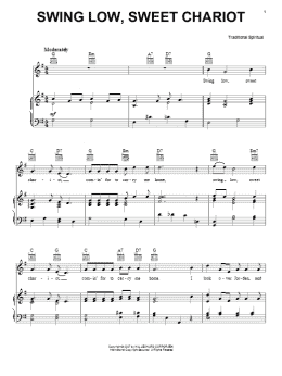 page one of Swing Low, Sweet Chariot (Piano, Vocal & Guitar Chords (Right-Hand Melody))