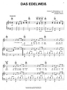 page one of Das Edelweiss (Piano, Vocal & Guitar Chords (Right-Hand Melody))