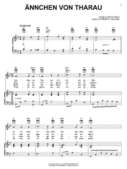 page one of Annchen Von Tharau (Piano, Vocal & Guitar Chords (Right-Hand Melody))