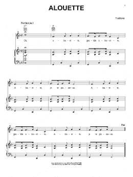 page one of Alouette (Piano, Vocal & Guitar Chords (Right-Hand Melody))