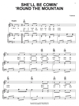 page one of She'll Be Comin' 'Round The Mountain (Piano, Vocal & Guitar Chords (Right-Hand Melody))