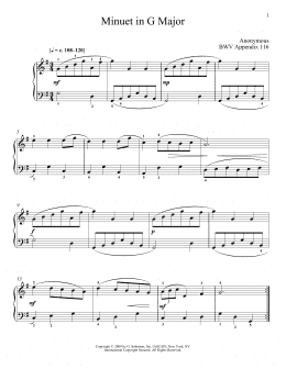 page one of Menuet In G Major, BWV App. 116 (Piano Solo)