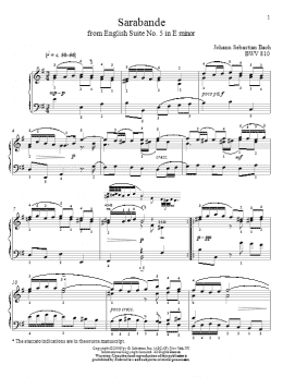 page one of Sarabande, BWV 810 (Piano Solo)