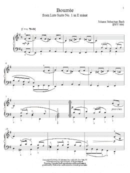 page one of Bouree, BWV 996 (Piano Solo)