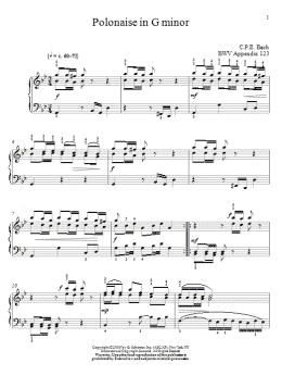 page one of Polonaise In G Minor, BWV App. 124 (Piano Solo)