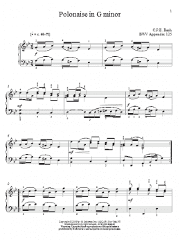 page one of Polonaise In G Minor, BWV App. 125 (Piano Solo)