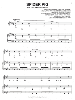 page one of Spider Pig (from The Simpsons Movie) (Piano, Vocal & Guitar Chords (Right-Hand Melody))
