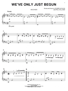 page one of We've Only Just Begun (Piano Duet)