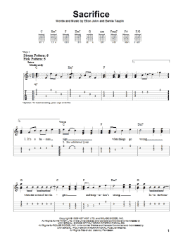page one of Sacrifice (Easy Guitar Tab)