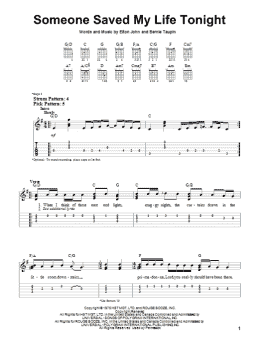 page one of Someone Saved My Life Tonight (Easy Guitar Tab)