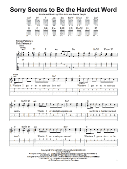 page one of Sorry Seems To Be The Hardest Word (Easy Guitar Tab)