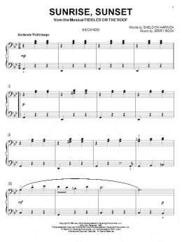 page one of Sunrise, Sunset (from Fiddler On The Roof) (Piano Duet)