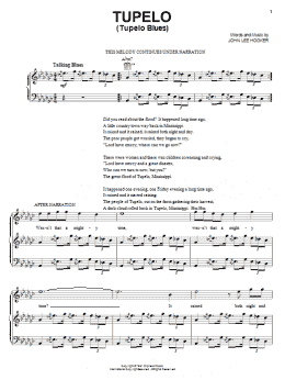 page one of Tupelo (Tupelo Blues) (Piano, Vocal & Guitar Chords (Right-Hand Melody))