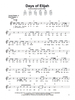 page one of Days Of Elijah (Easy Guitar)