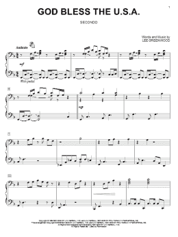 page one of God Bless The U.S.A. (Piano Duet)