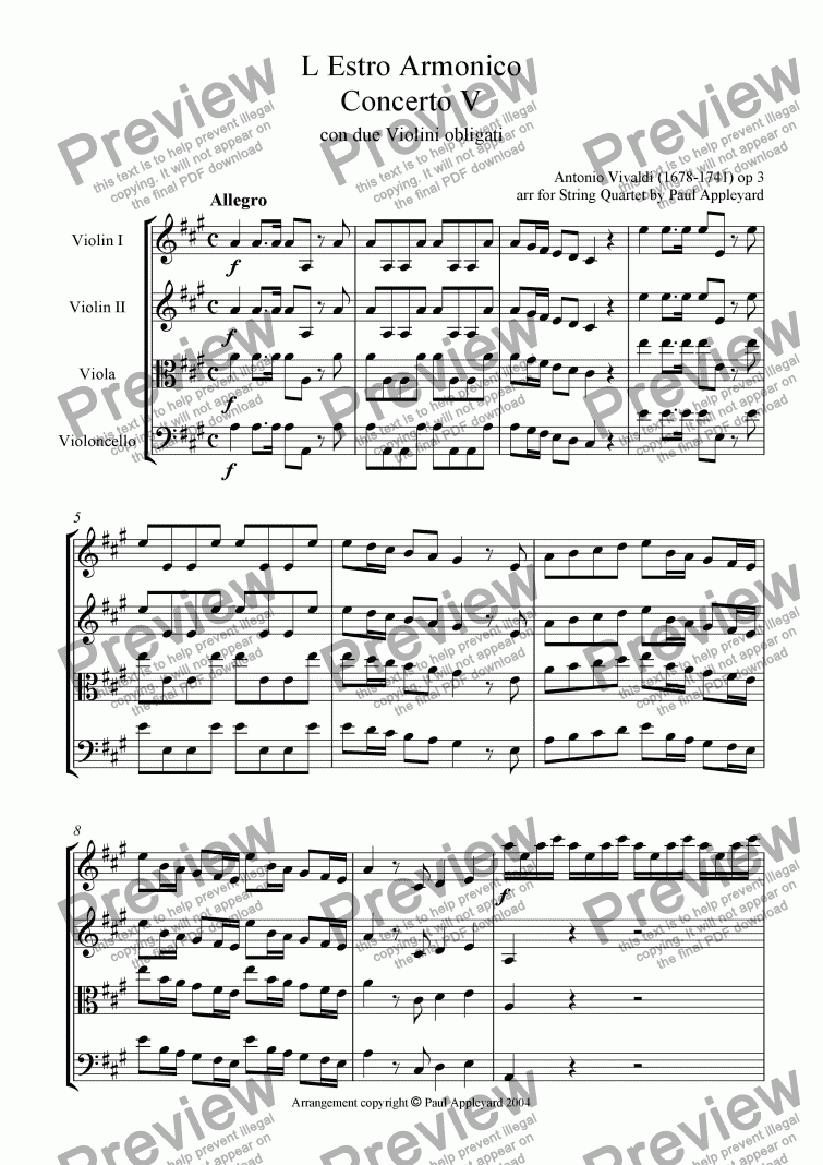 page one of Concerto in A major for 2 Violins (Vivaldi)