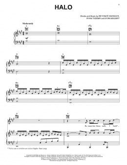 page one of Halo (Piano, Vocal & Guitar Chords (Right-Hand Melody))