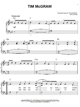 page one of Tim McGraw (Easy Piano)