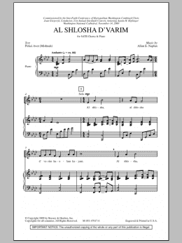 page one of Al Shlosha D'Varim (SATB Choir)