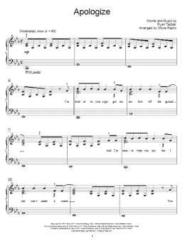 page one of Apologize (Educational Piano)