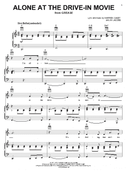page one of Alone At The Drive-In Movie (from Grease) (Piano, Vocal & Guitar Chords (Right-Hand Melody))