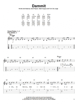 page one of Dammit (Easy Guitar Tab)