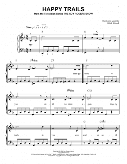 page one of Happy Trails (Very Easy Piano)