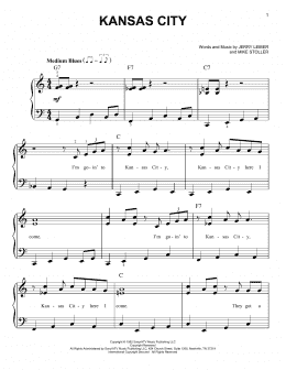 page one of Kansas City (Very Easy Piano)