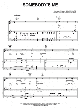page one of Somebody's Me (Piano, Vocal & Guitar Chords (Right-Hand Melody))