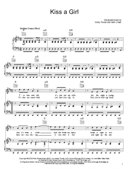 page one of Kiss A Girl (Piano, Vocal & Guitar Chords (Right-Hand Melody))
