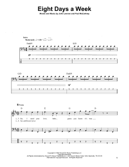 page one of Eight Days A Week (Bass Guitar Tab)