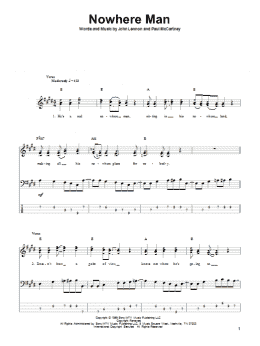 page one of Nowhere Man (Bass Guitar Tab)