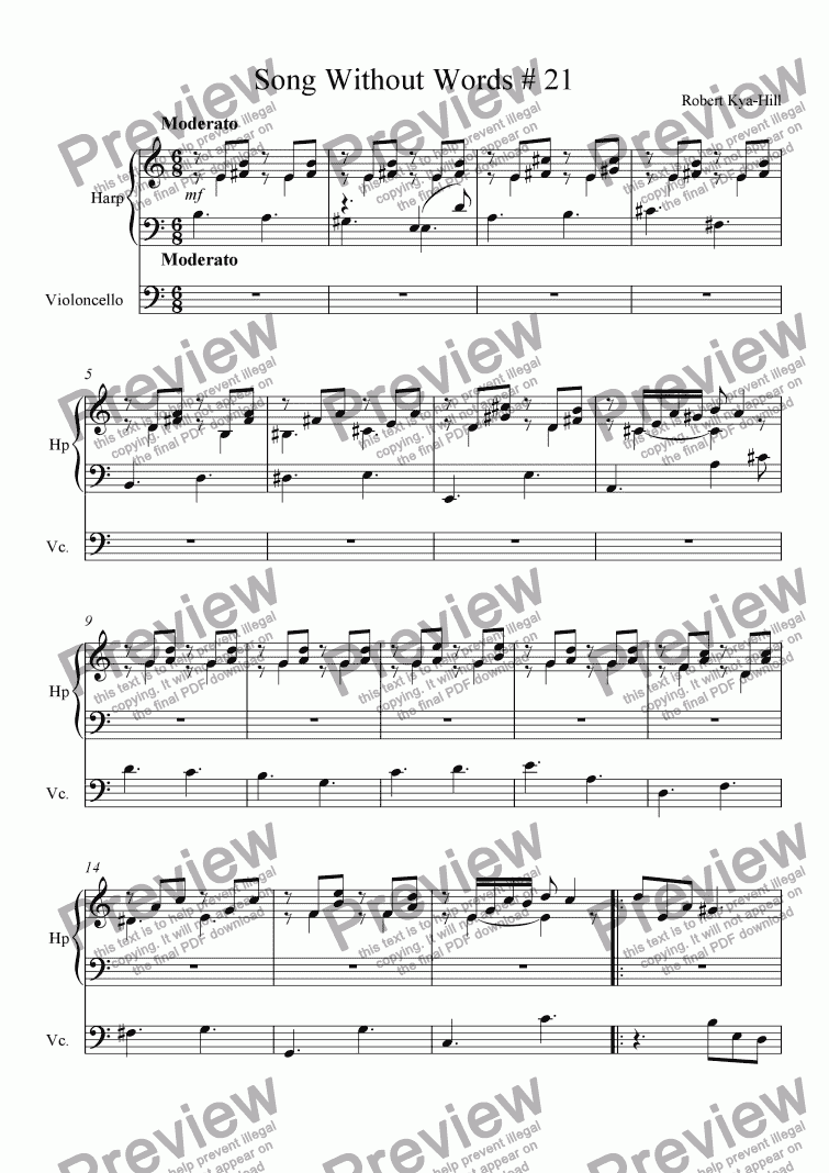page one of Song Without Words # 21 [Harp, Cello]