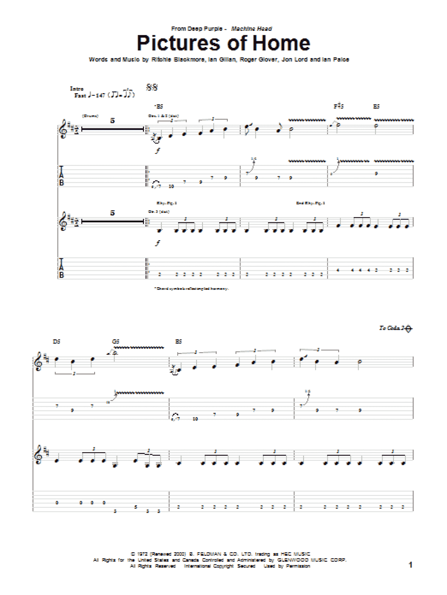 Pictures Of Home (Guitar Tab)