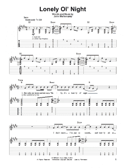 page one of Lonely Ol' Night (Guitar Tab (Single Guitar))