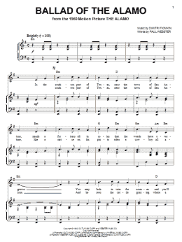 page one of Ballad Of The Alamo (Piano, Vocal & Guitar Chords (Right-Hand Melody))