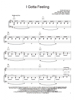 page one of I Gotta Feeling (Piano, Vocal & Guitar Chords (Right-Hand Melody))