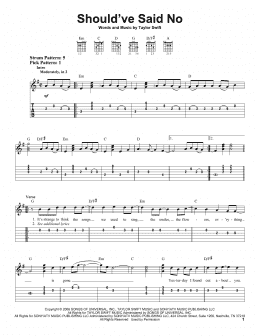page one of Should've Said No (Easy Guitar Tab)