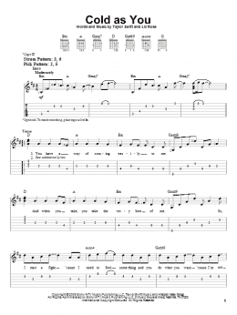 page one of Cold As You (Easy Guitar Tab)